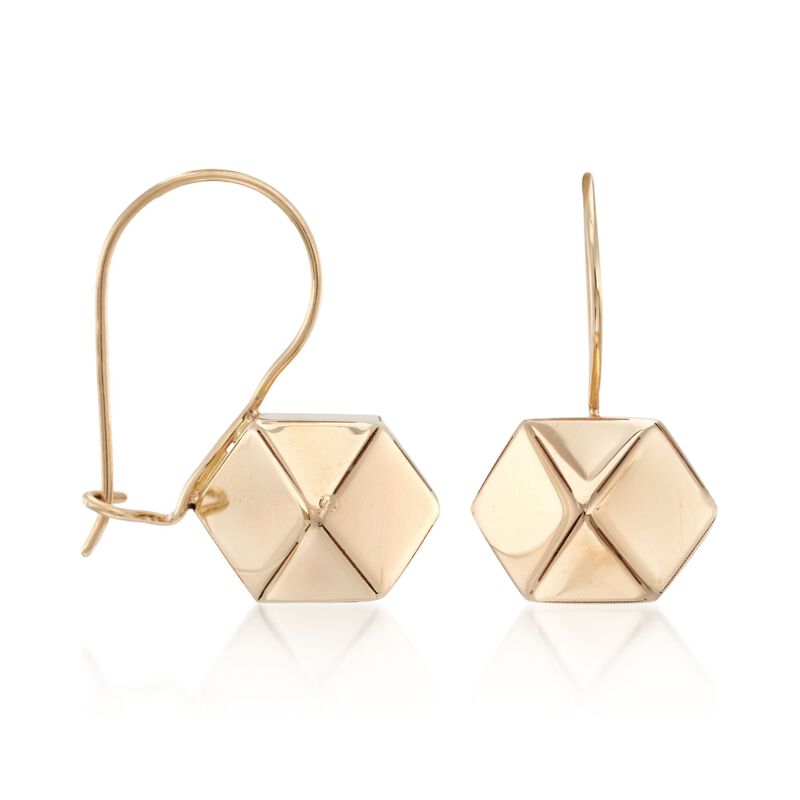14kt Yellow Gold Hexagon Drop Earrings  image number 2