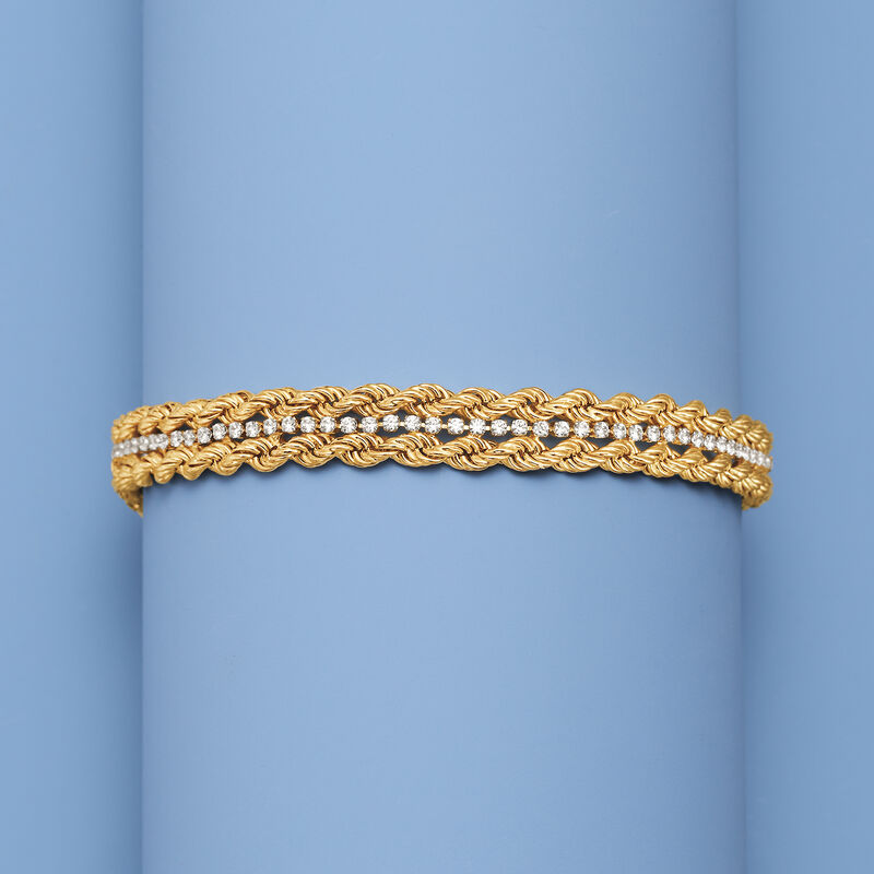 1.35 ct. t.w. CZ Rope Chain Bracelet in 14kt Yellow Gold image number 2