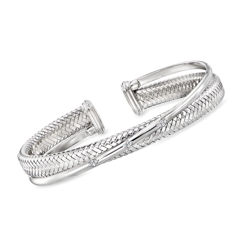 Charles Garnier Sterling Silver Mesh Cuff Bracelet with CZ Accents. 7.5&quot; image number 0