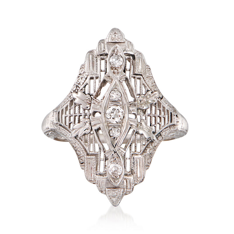 C. 1990 Vintage .15 ct. t.w. Diamond Filigree Cocktail Ring in 18kt White Gold image number 0