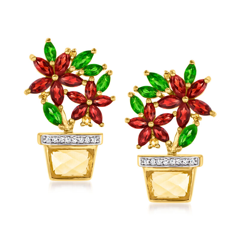 7.20 ct. t.w. Multi-Gemstone Flower Pot Earrings in 18kt Gold Over Sterling image number 0
