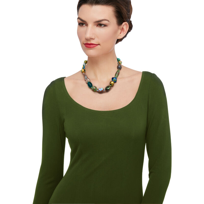 Italian Green and Blue Murano Glass Bead Necklace with 18kt Gold Over Sterling image number 1