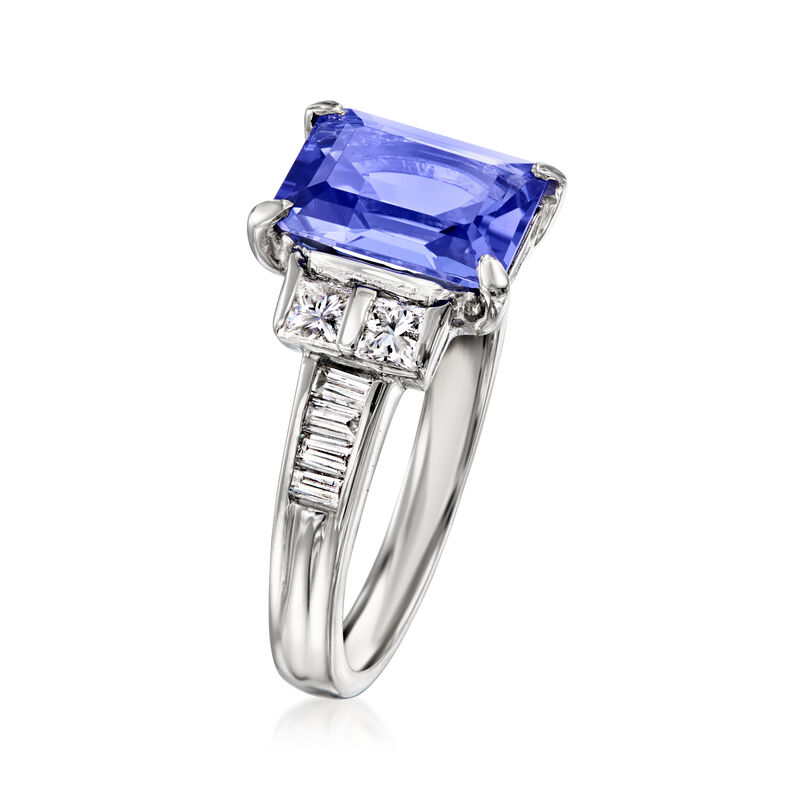 C. 2000 Vintage 2.24 Carat Tanzanite and .53 ct. t.w. Diamond Ring in Platinum. Size 6.5 image number 2