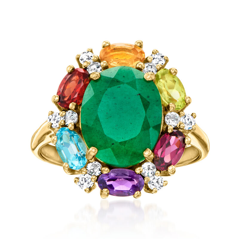 3.60 Carat Emerald and 1.80 ct. t.w. Multi-Gemstone Ring in 18kt Gold Over Sterling image number 0