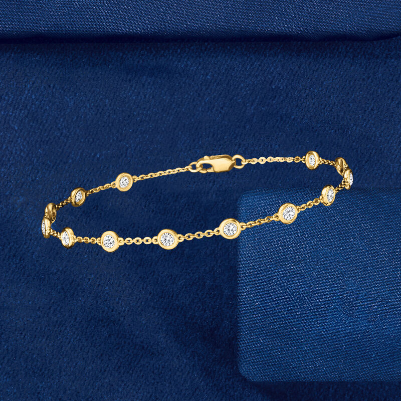 1.00 ct. t.w. Bezel-Set Diamond Station Bracelet in 14kt Yellow Gold image number 4