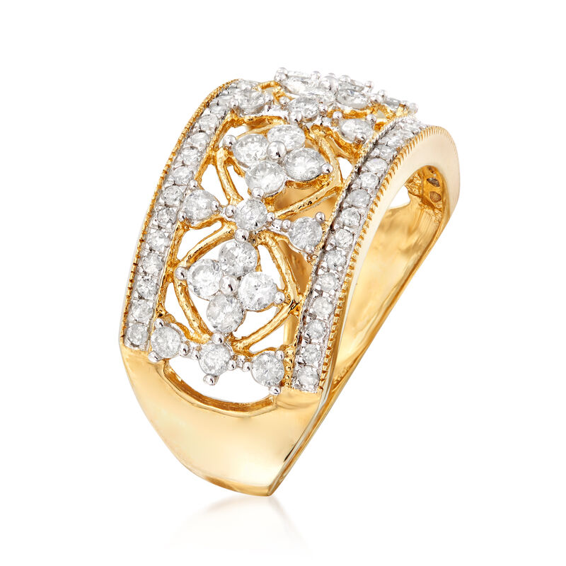 1.00 ct. t.w. Diamond Floral Ring in 14kt Yellow Gold image number 2