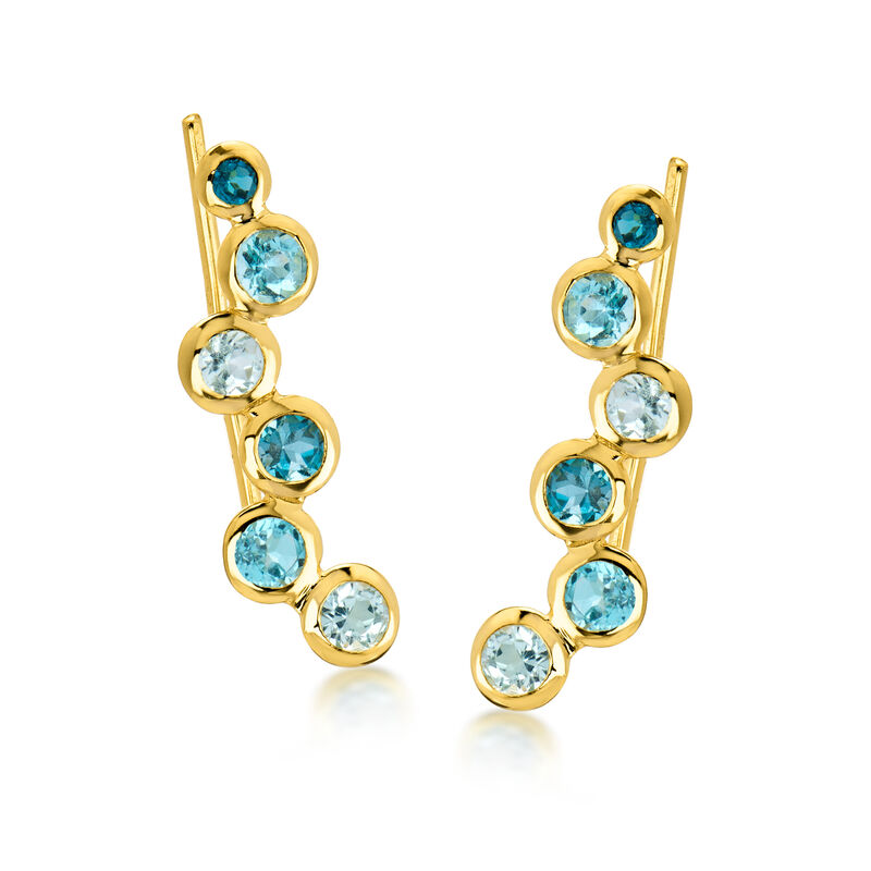2.10 ct. t.w. Tonal Blue Topaz Ear Climbers in 18kt Gold Over Sterling  image number 0