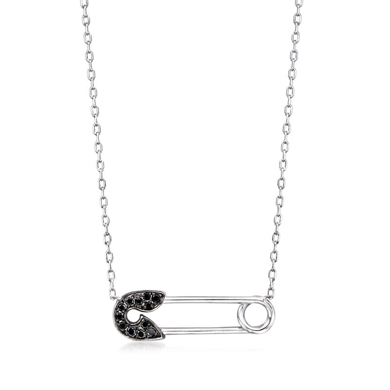 Black Diamond-Accented Safety Pin Necklace in Sterling Silver image number 0