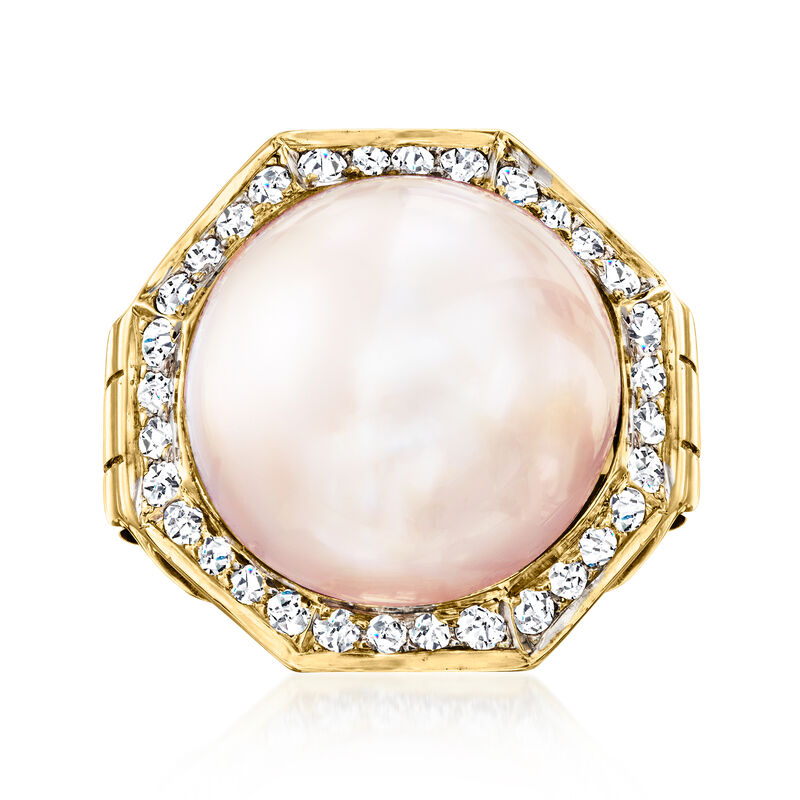 C. 1980 Vintage 18mm Mabe Pearl Ring with .80 ct. t.w. Diamonds in 14kt Yellow Gold