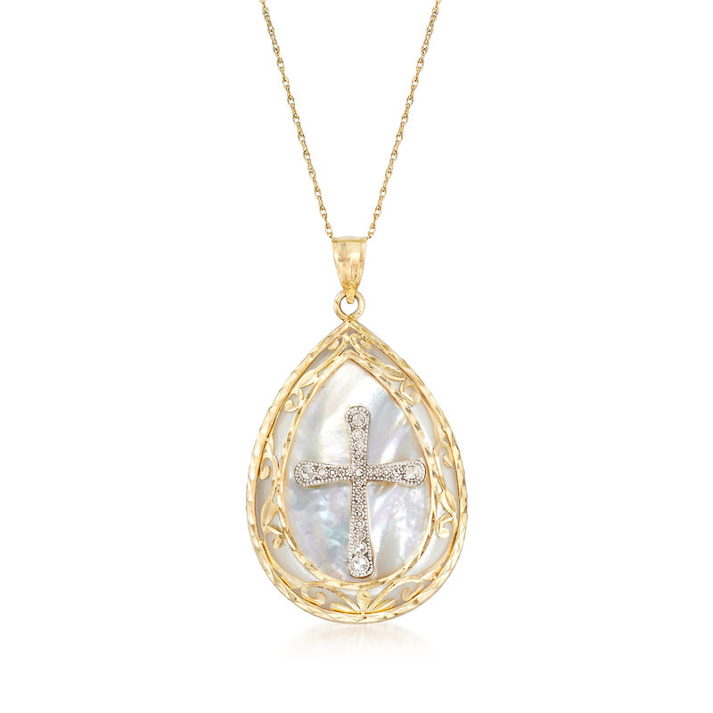 Mother-of-Pearl Cross Pendant Necklace in 14kt Two-Tone Gold image number 0