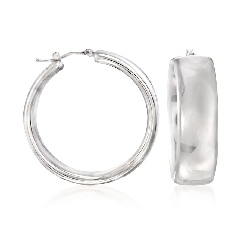Italian Andiamo Sterling Silver Wide Hoop Earrings. 1 1/2&quot; image number 0