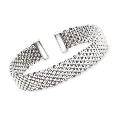 Italian Rhodium-Plated Patterned Cuff Bracelet