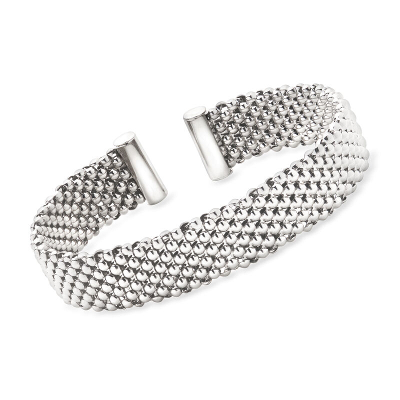 Italian Rhodium-Plated Patterned Cuff Bracelet image number 0