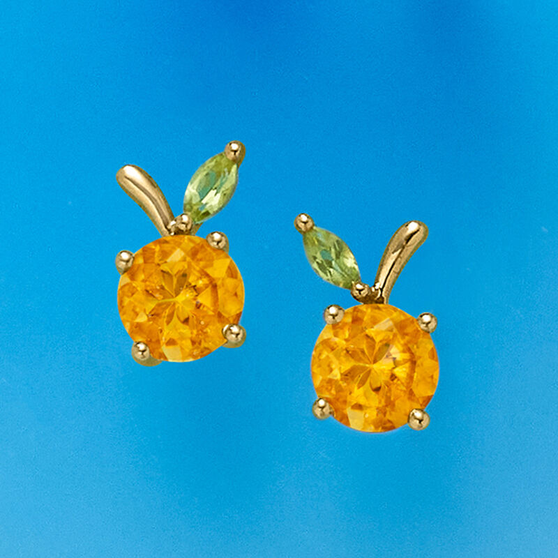 1.30 ct. t.w. Citrine and .10 ct. t.w. Peridot Peach Earrings in 14kt Yellow Gold image number 2