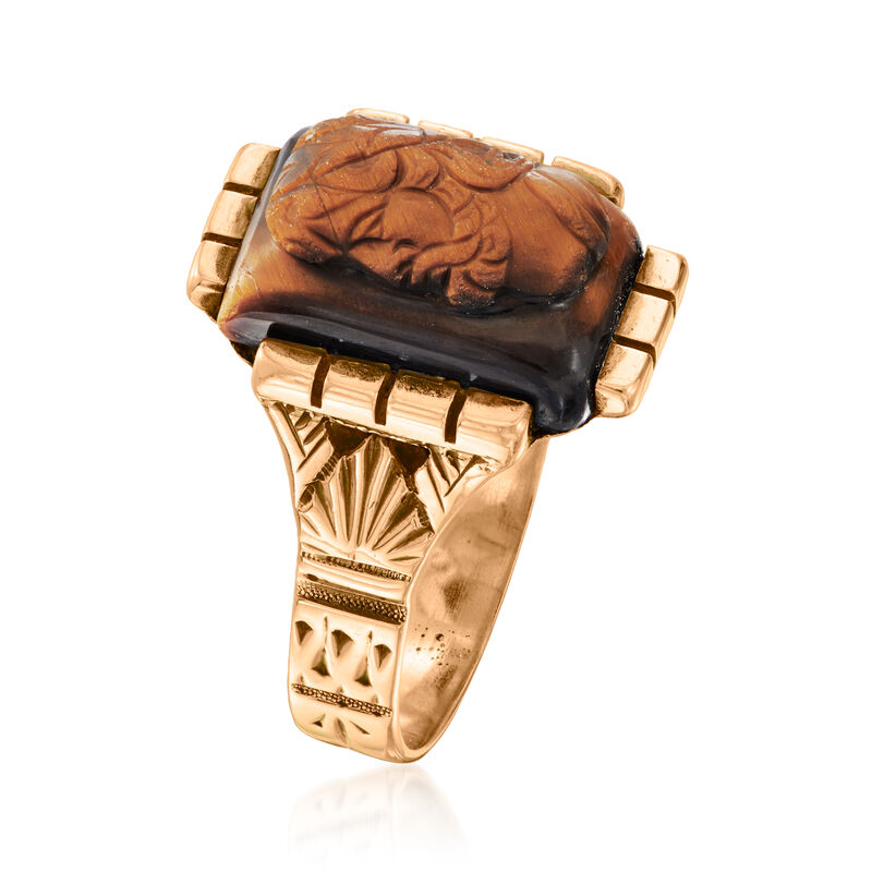 C. 1890 Vintage Tiger Eye Cameo Ring in 9kt Yellow Gold. Size 5.25 image number 2