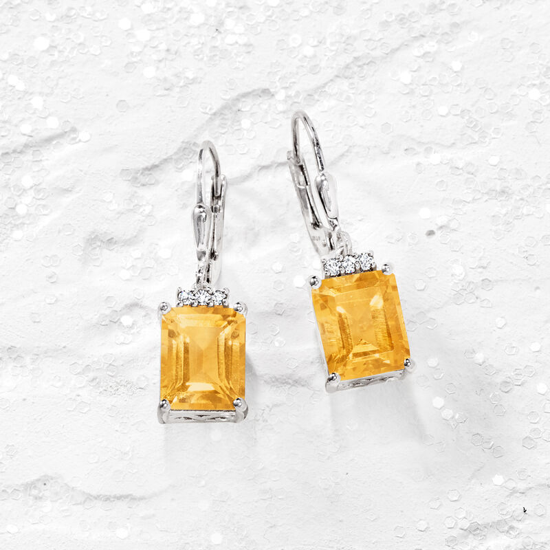 5.25 ct. t.w. Citrine and .10 ct. t.w. White Topaz Drop Earrings in Sterling Silver image number 2