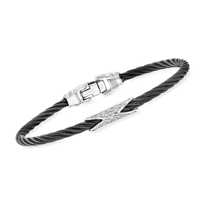ALOR Diamond Hourglass and Black Stainless Steel Cable Bracelet with 18kt White Gold. 7&quot; image number 0