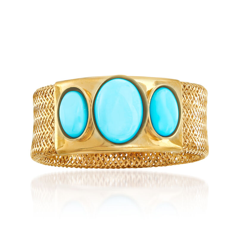 Italian Turquoise Mesh Ring in 14kt Yellow Gold image number 0