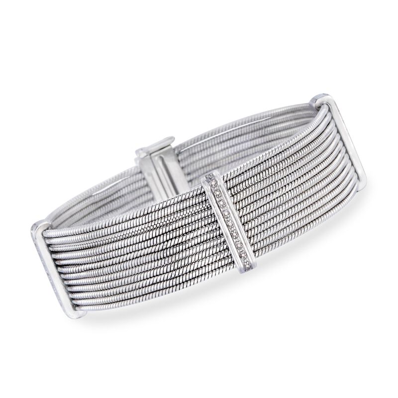 Stainless Steel and Sterling Silver Multi-Row Cable Bracelet with Diamond Accents image number 0