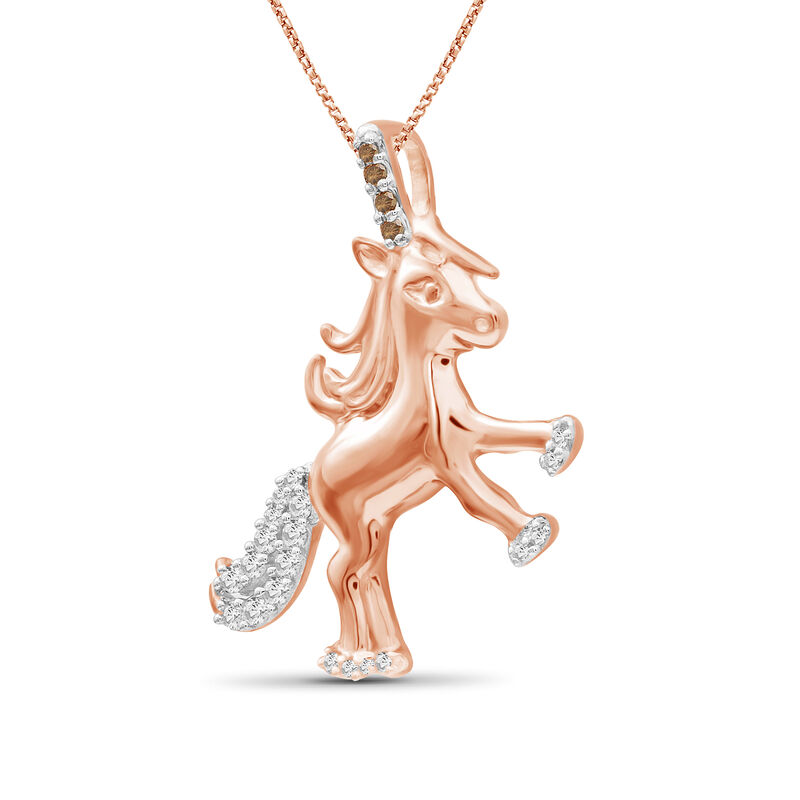.10 ct. t.w. Champagne and White Diamond Unicorn Pendant Necklace in 18kt Rose Gold Over Sterling Silver. 18&quot; image number 1