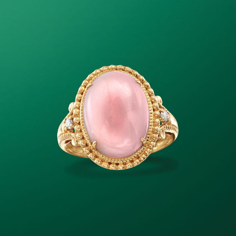 Pink Opal Ring with Diamond Accents in 14kt Yellow Gold image number 3