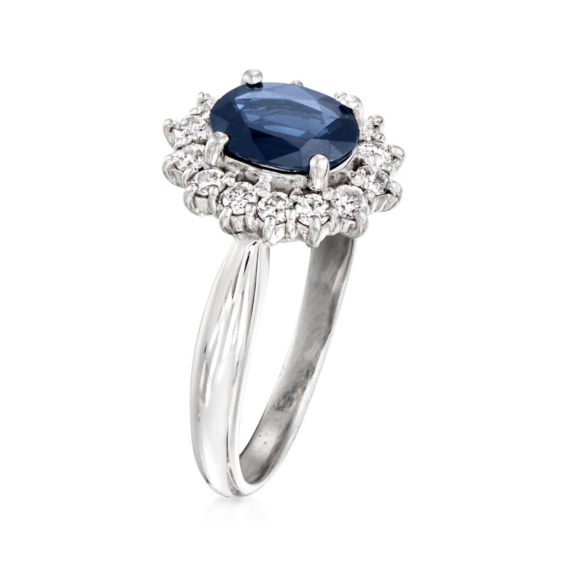 C. 1990 Vintage 1.29 Carat Sapphire and .45 ct. t.w. Diamond Ring in Platinum. Size 7.75 image number 2