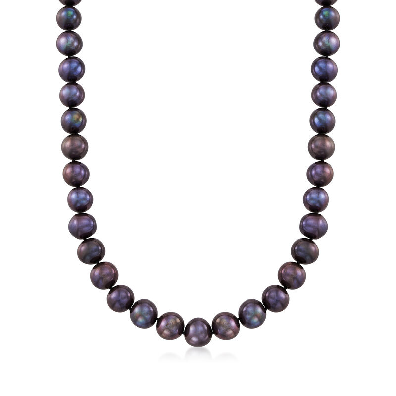 9.5-10.5mm Black Cultured Pearl Necklace with 14kt Yellow Gold image number 0