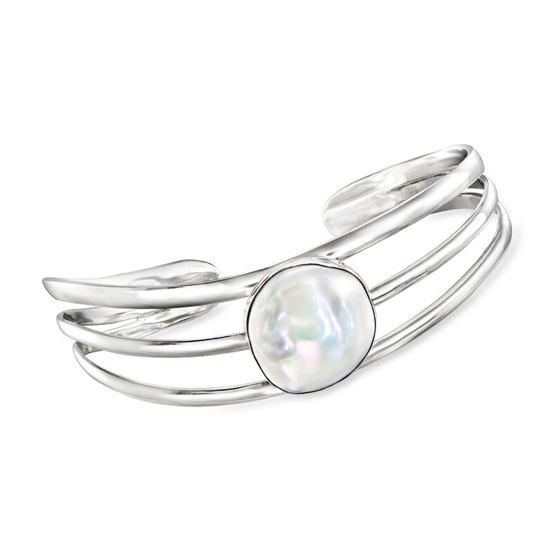 17-18mm Cultured Coin Pearl Cuff Bracelet in Sterling Silver image number 0