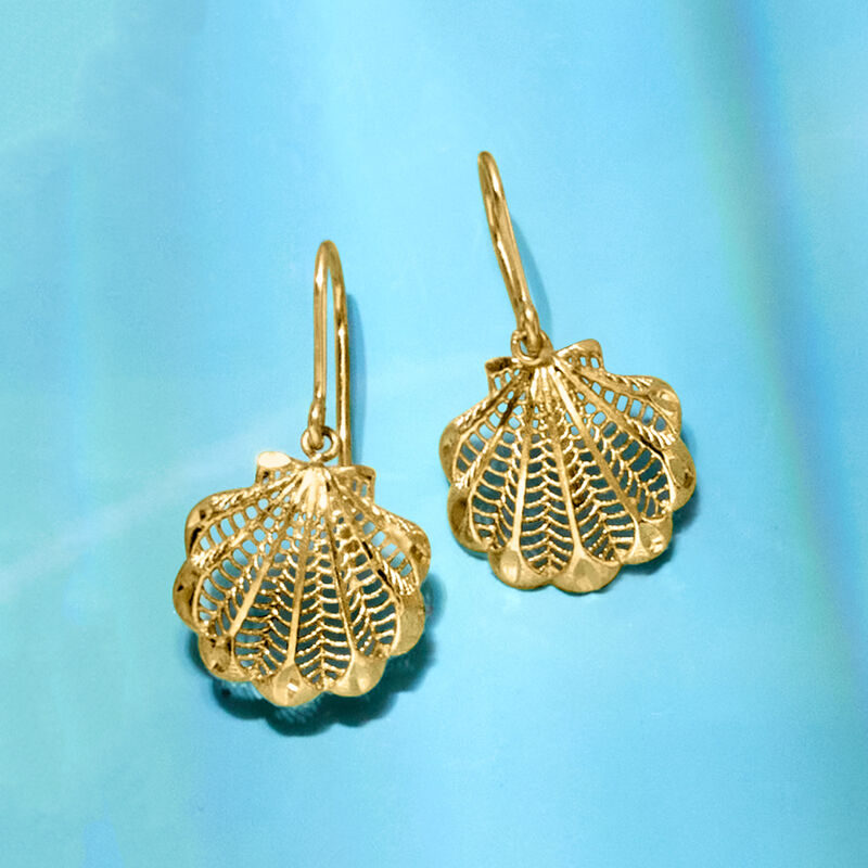 Italian 14kt Yellow Gold Scallop Seashell Drop Earrings image number 2