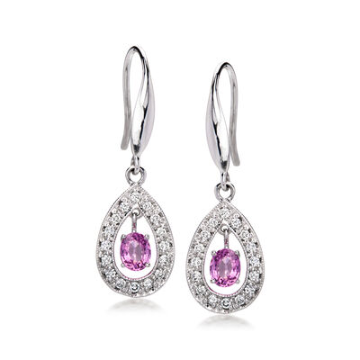 C. 1990 Vintage .60 ct. t.w. Pink Sapphire Drop Earrings with .32 ct. t.w. Diamonds in 18kt White Gold