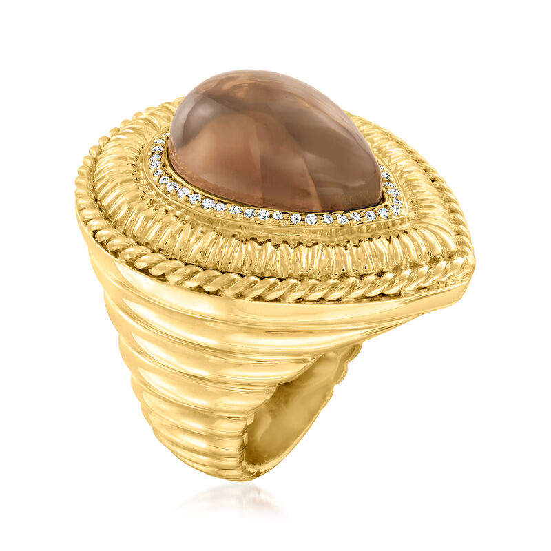 10.00 Carat Smoky Quartz and .16 ct. t.w. Diamond Ring in 14kt Yellow Gold image number 2