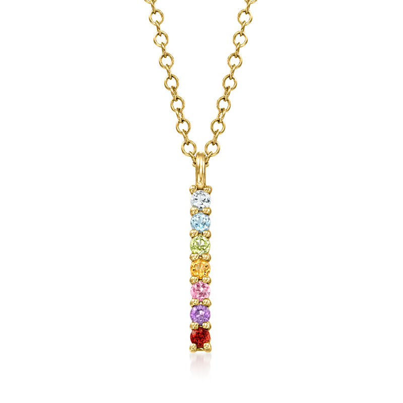 Gabriel Designs .12 ct. t.w. Multi-Gemstone Bar Necklace in 14kt Yellow Gold. 15.5&quot; image number 1