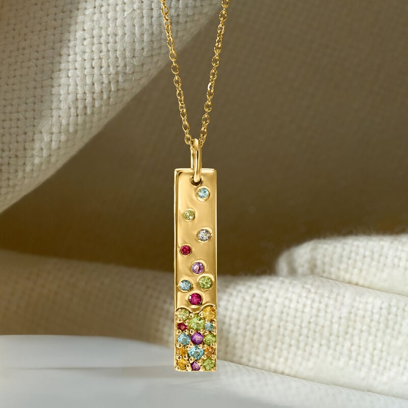 1.08 ct. t.w. Scattered Multi-Gemstone Bar Pendant Necklace in 18kt Gold Over Sterling. 18" image number 3