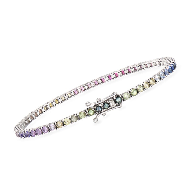 C. 2000 Vintage 5.00 ct. t.w. Multicolored Sapphire Tennis Bracelet in 18kt White Gold. 7" image number 2