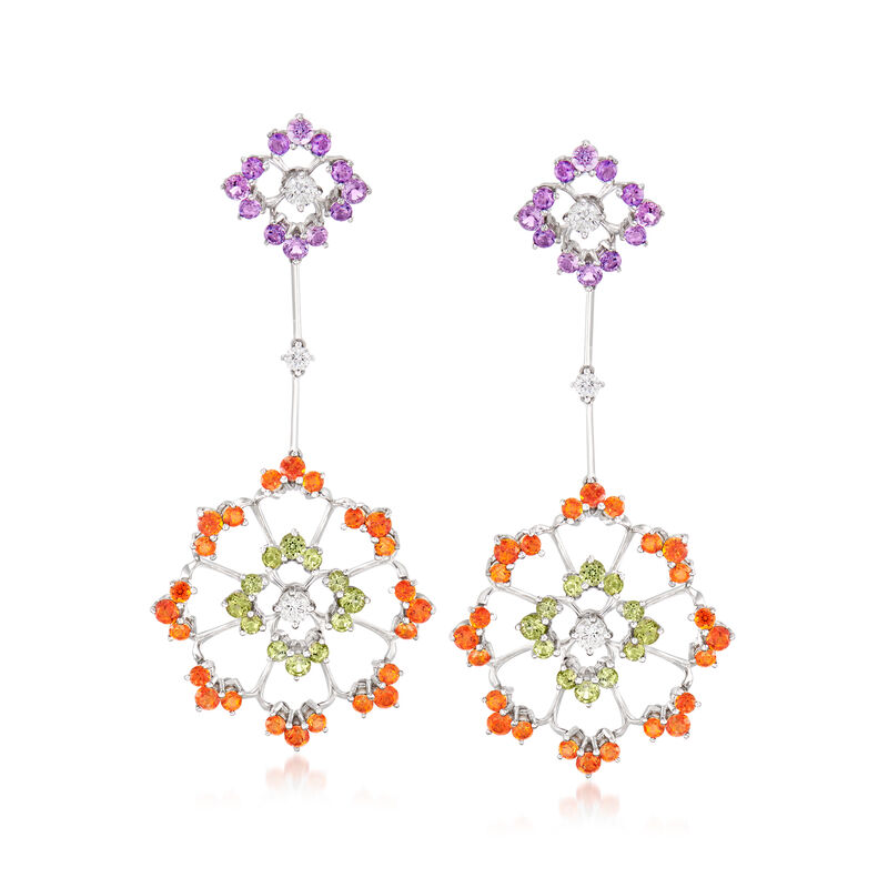 C. 2000 Vintage Stefan Hafner Multi-Gemstone Drop Earrings in 18kt White Gold image number 0