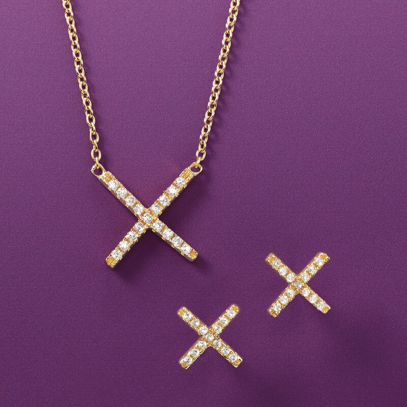 .15 ct. t.w. CZ X Necklace in 18kt Gold Over Sterling image number 2