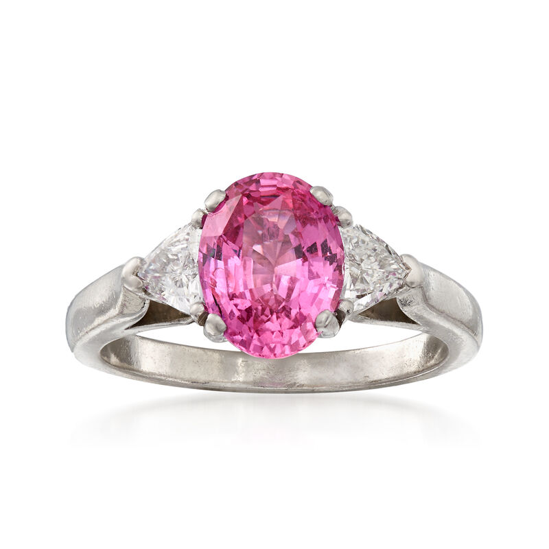 C. 1990 Vintage 2.45 Carat Pink Sapphire and .50 ct. t.w. Diamond Ring in Platinum. Size 6.5 image number 0