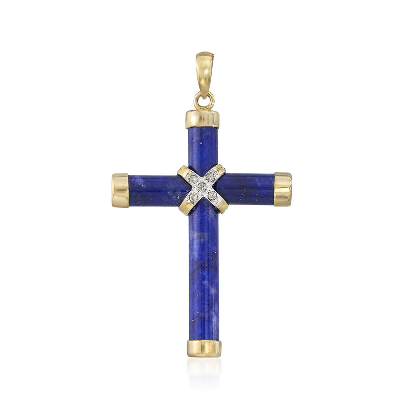 Lapis Cross Pendant with Diamond Accents in 14kt Yellow Gold image number 1