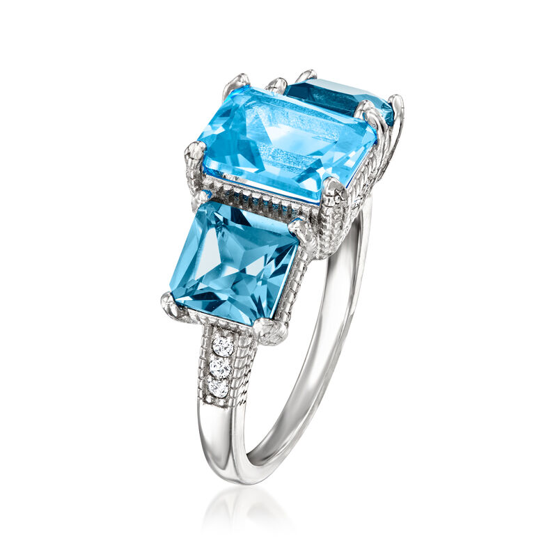 2.80 Carat Swiss Blue Topaz Ring with 2.40 ct. t.w. London Blue Topaz and .30 ct. t.w. White Zircon in Sterling Silver. Size 6 image number 2