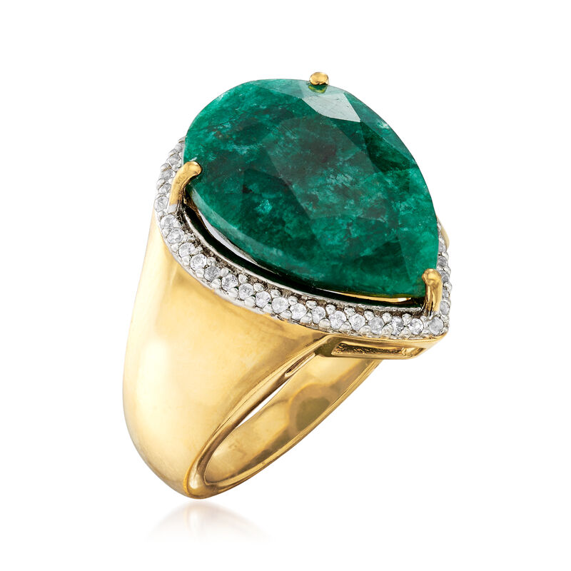 9.50 Carat Emerald and .20 ct. t.w. White Topaz Ring in 18kt Gold Over Sterling image number 2