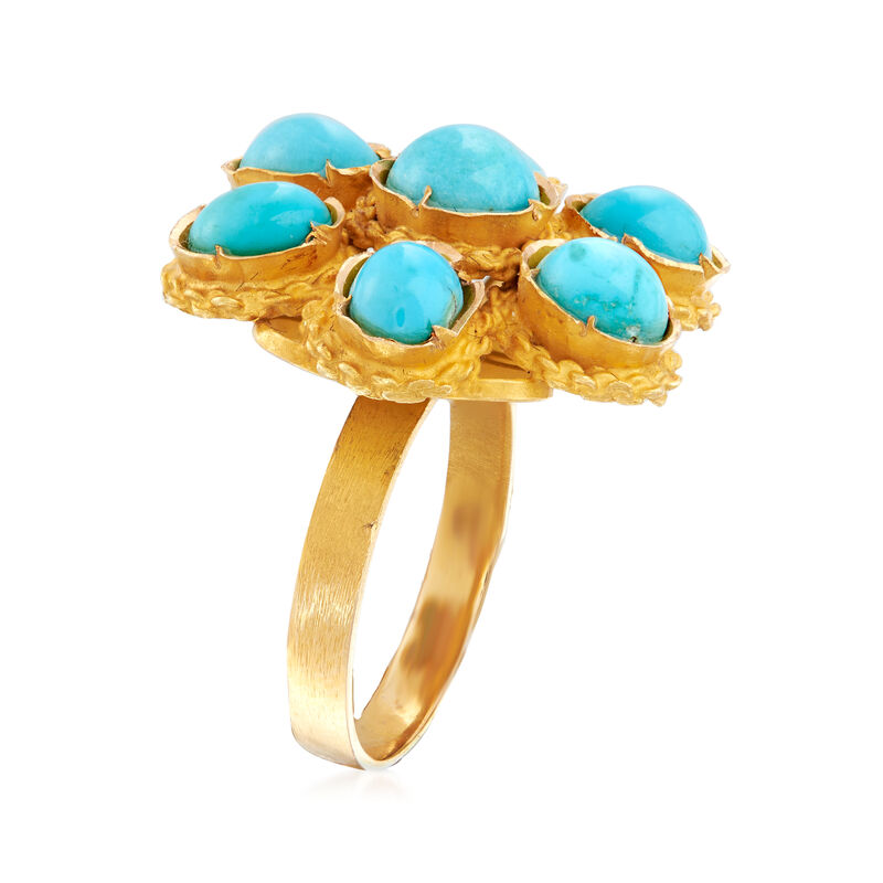 C. 1970 Vintage Turquoise Flower Ring in 18kt Yellow Gold image number 2