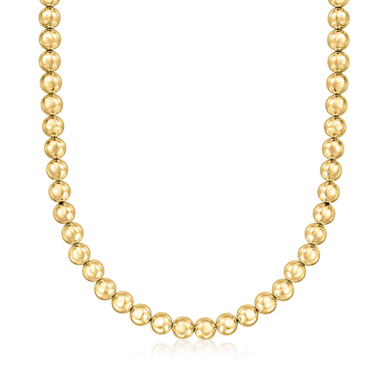 Italian 8mm 14kt Yellow Gold Bead Necklace. 18&quot; image number 1