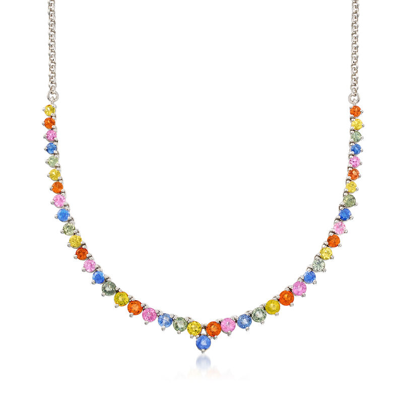 12.00 ct. t.w. Multicolored Sapphire Graduating Necklace in Sterling Silver. 18&quot; image number 1
