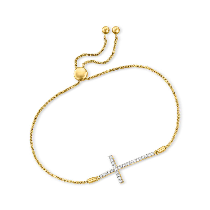 .33 ct. t.w. Diamond Cross Bolo Bracelet in 18kt Gold Over Sterling image number 2
