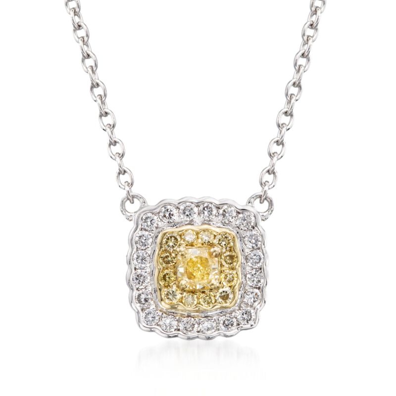 Gregg Ruth .28 ct. t.w. Yellow and White Diamond Pendant Necklace in 18kt Two-Tone Gold image number 0