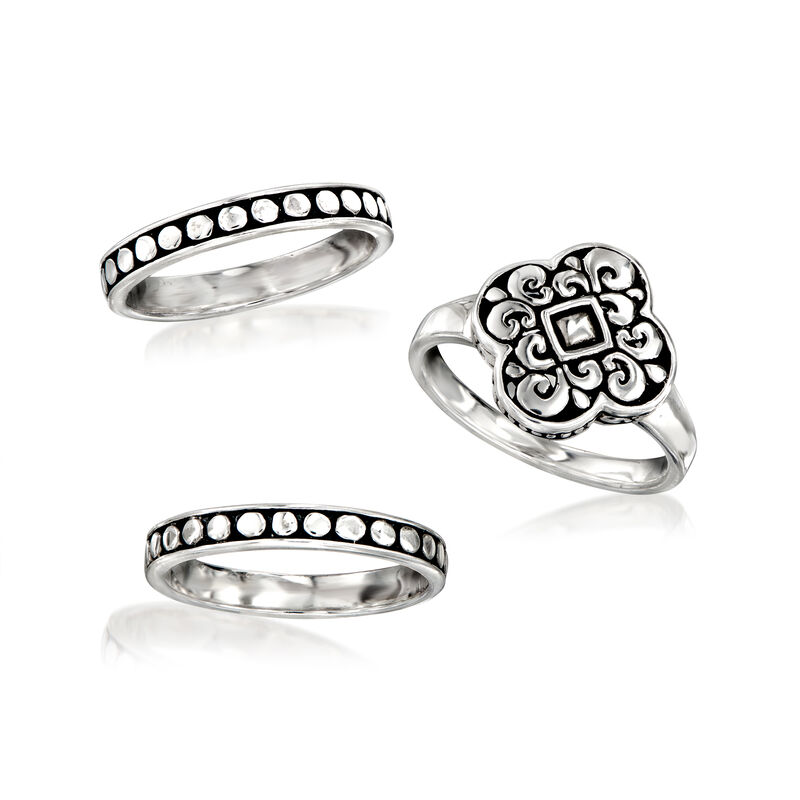 Sterling Silver Bali-Style Jewelry Set: Three Rings image number 3