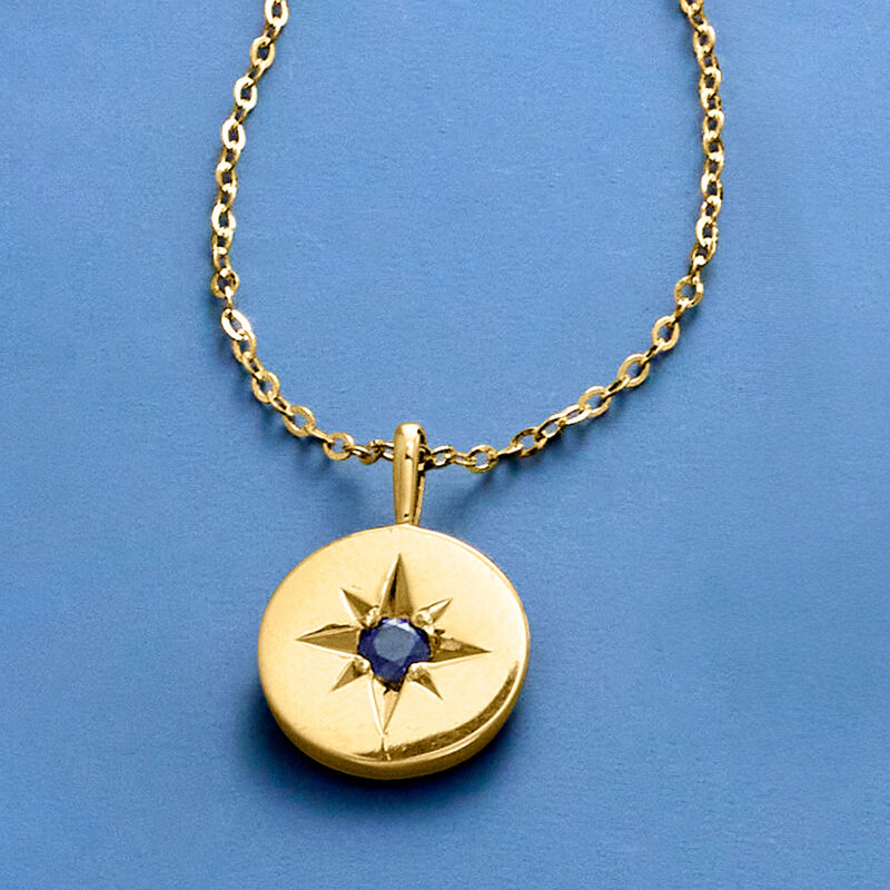 January/Garnet - Birthstone Star Disc Pendant Necklace in 14kt Yellow Gold. 18&quot; image number 3