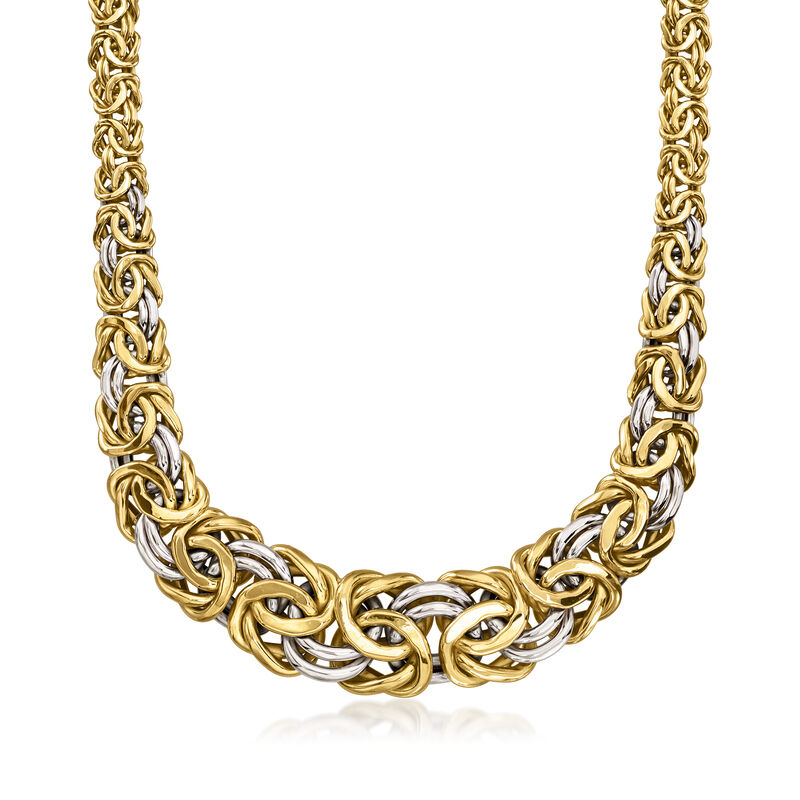 C. 1990 Vintage 18kt Two-Tone Gold Graduated Byzantine Necklace. 20" image number 0