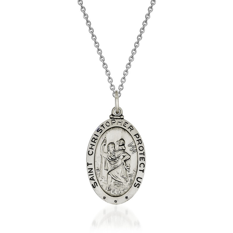 Sterling Silver St. Christopher Baseball Medal Necklace. 18" image number 0