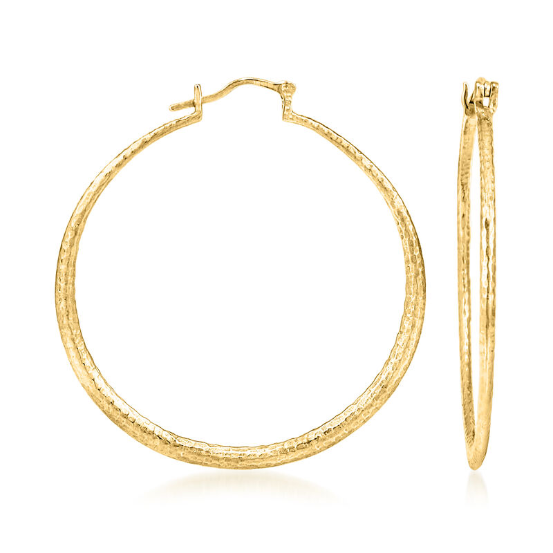 18kt Gold Over Sterling Hammered Hoop Earrings. 2 1/4" image number 0